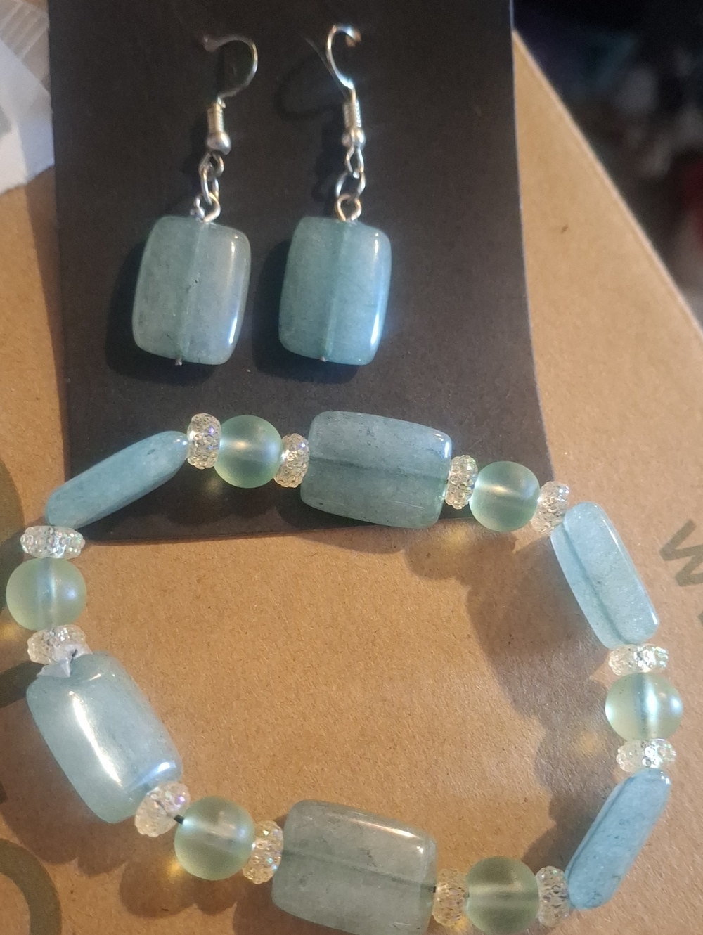 Handcrafted Light Teal Bead Bracelet & Earrings Set